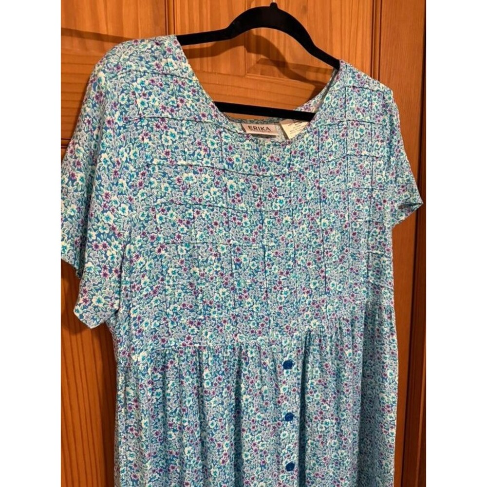Vintage Rayon Ditsy Blue Purple Floral Maxi Dress